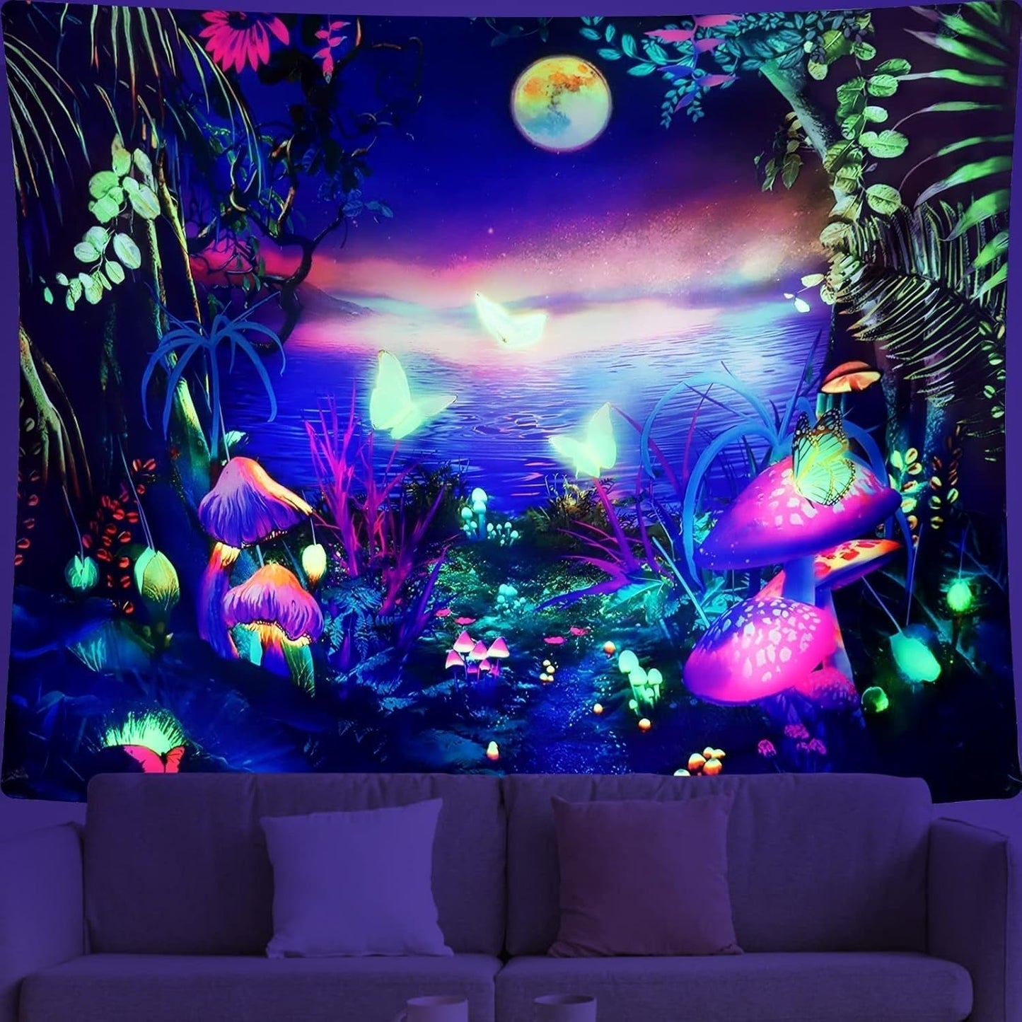 Tapestry dremisland blacklight champignon psykedelisk reaktiv galaksevæg Hjem - Tilbehør og dekorationer Naty Shop Luna 150L X 130B Cm