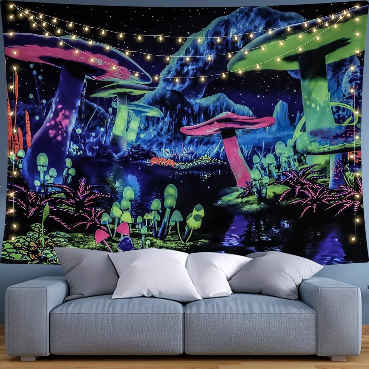 Tapestry dremisland blacklight champignon psykedelisk reaktiv galaksevæg Hjem - Tilbehør og dekorationer Naty Shop