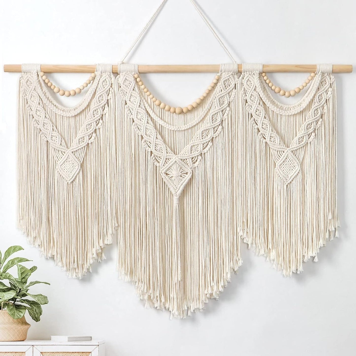 Tapestry dremisland stort deco vævet beige Hjem - Tilbehør og dekorationer Naty Shop Træperler