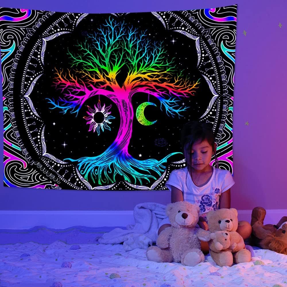 Tapestry fluorescerende træliv psykedelisk måne Hjem - Tilbehør og dekorationer Naty Shop