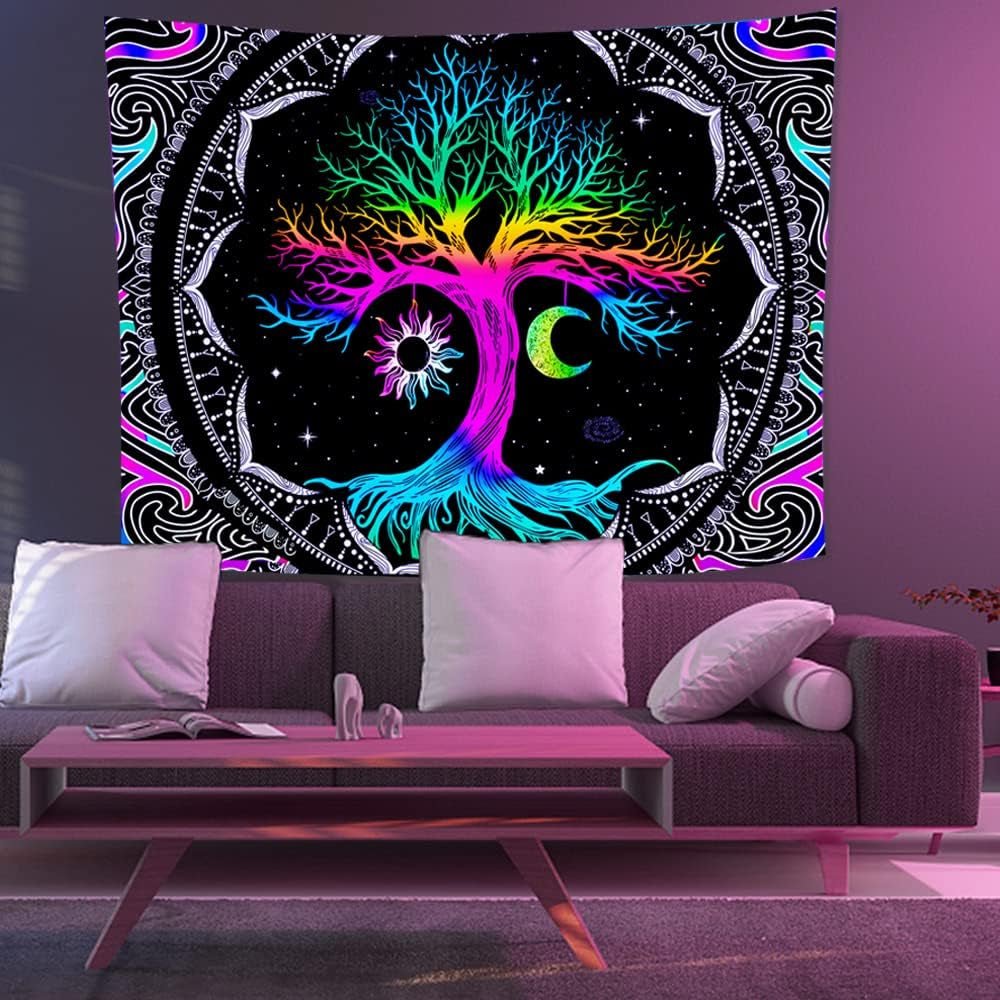 Tapestry fluorescerende træliv psykedelisk måne Hjem - Tilbehør og dekorationer Naty Shop