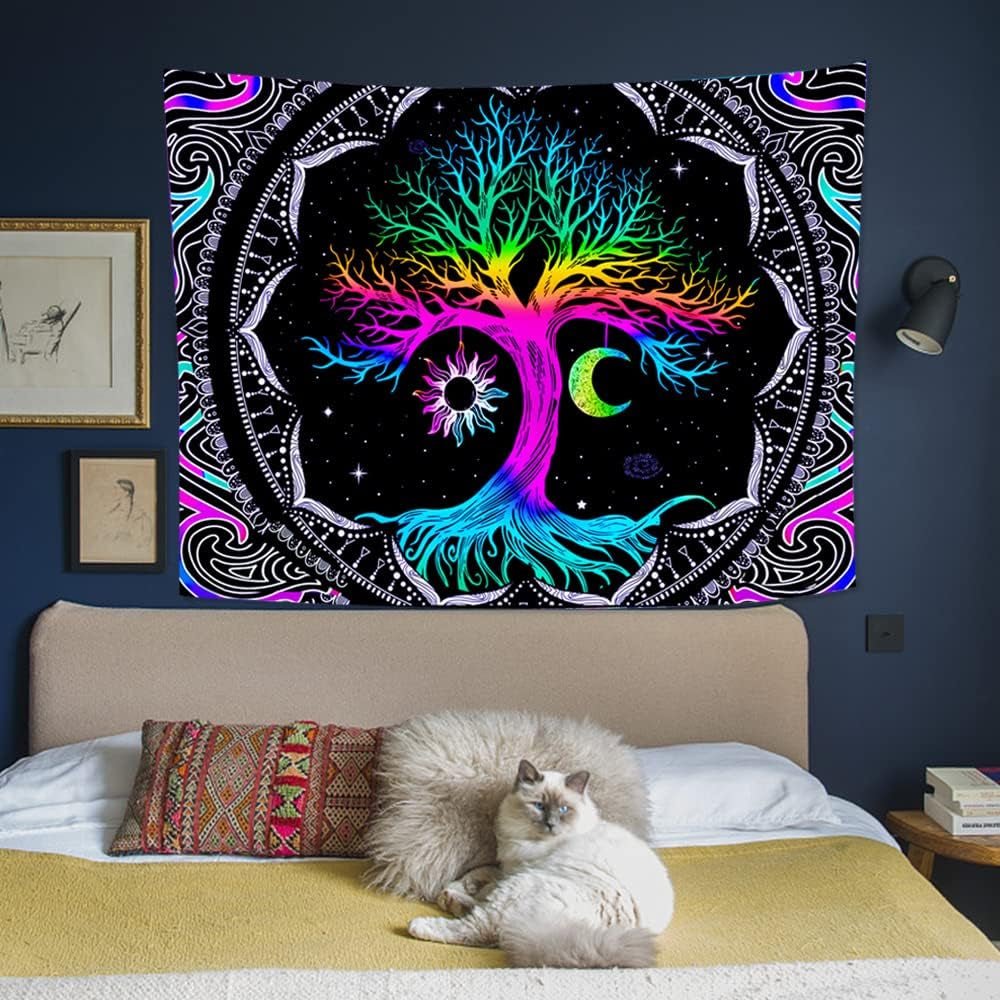 Tapestry fluorescerende træliv psykedelisk måne Hjem - Tilbehør og dekorationer Naty Shop
