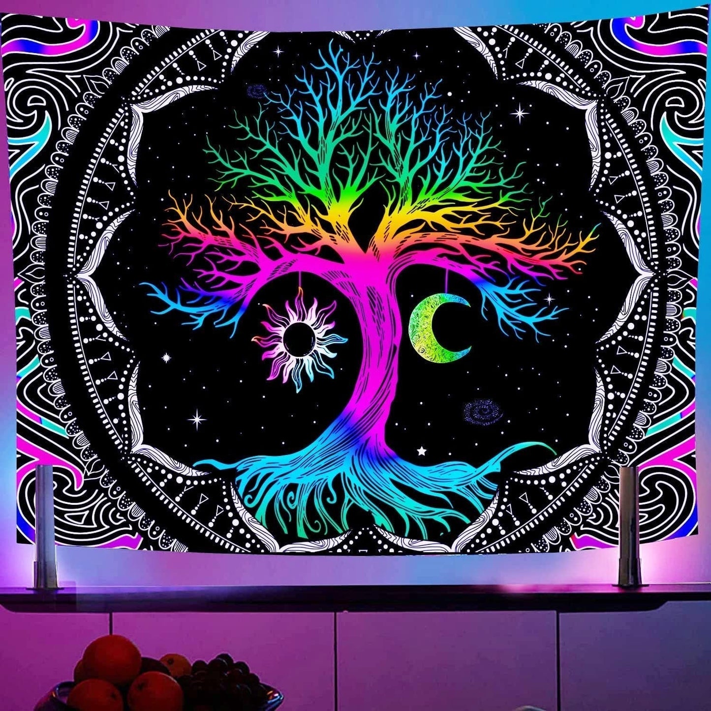 Tapestry fluorescerende træliv psykedelisk måne Hjem - Tilbehør og dekorationer Naty Shop Standardtitel