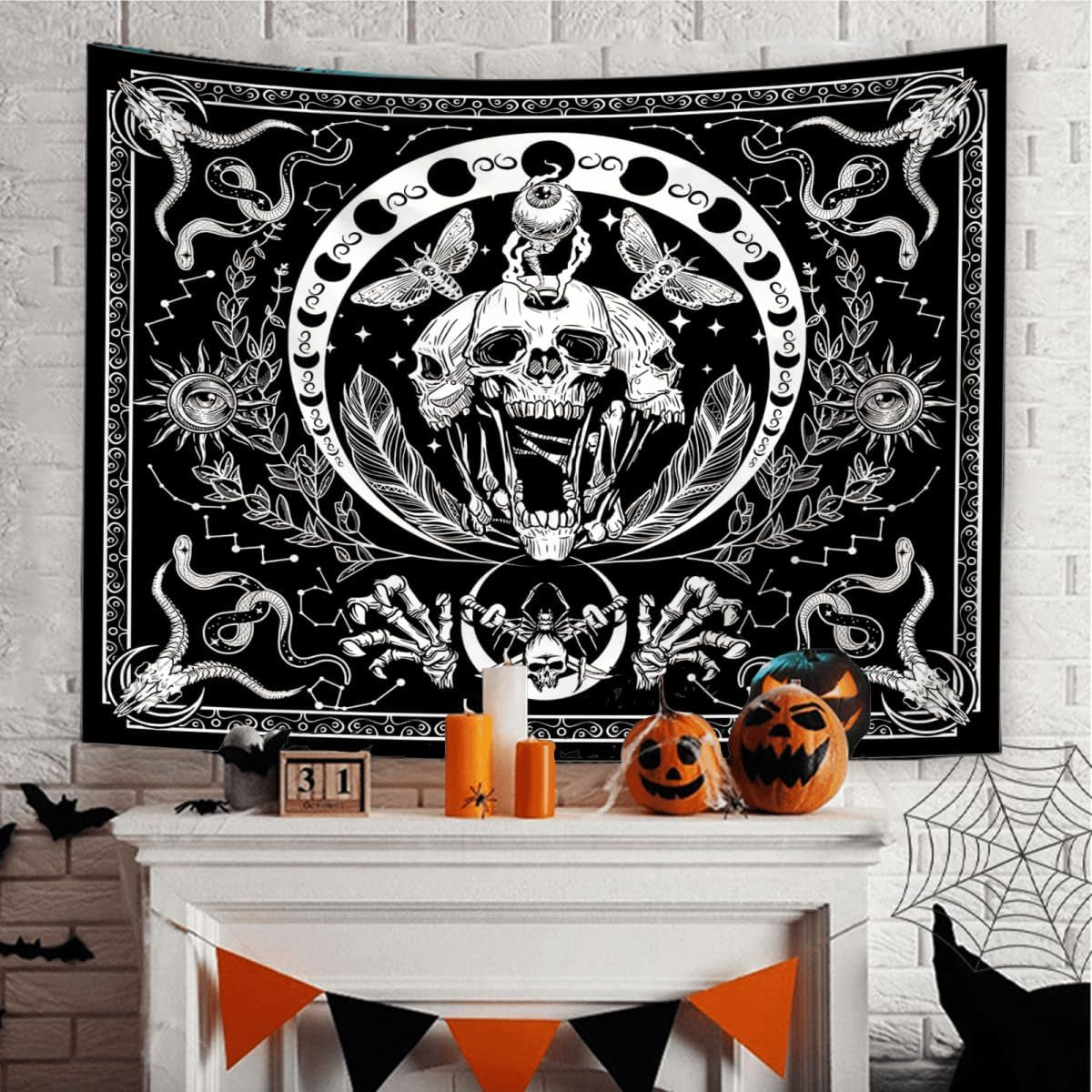 Gobelin gothic halloween banner sort hvid Hjem - Tilbehør og dekorationer Naty Shop