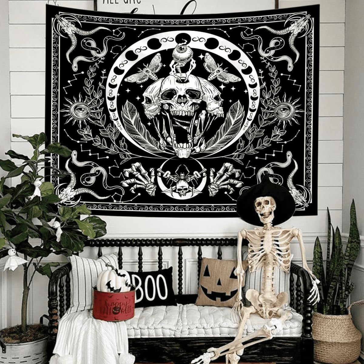 Gobelin gothic halloween banner sort hvid Hjem - Tilbehør og dekorationer Naty Shop