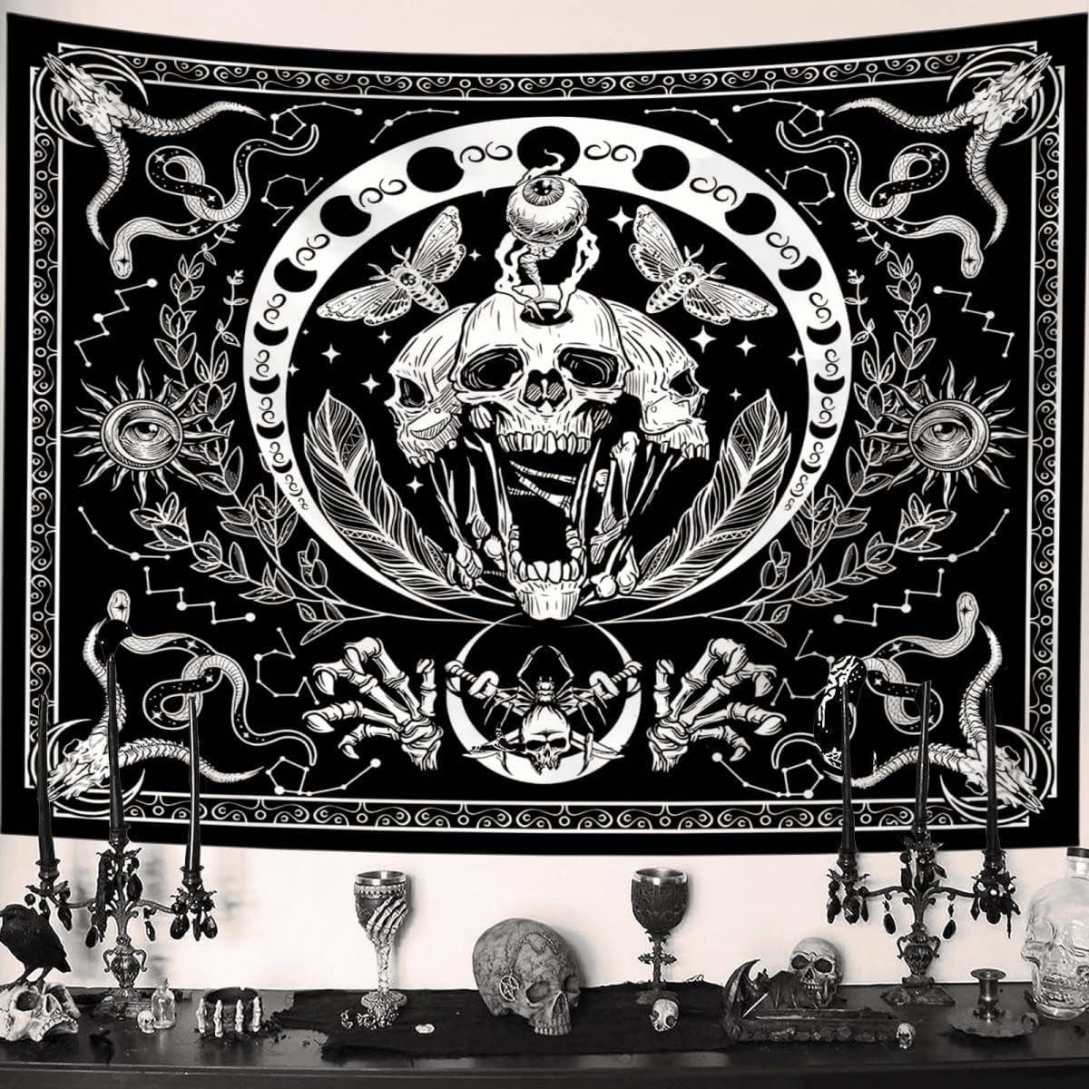 Gobelin gothic halloween banner sort hvid Hjem - Tilbehør og dekorationer Naty Shop