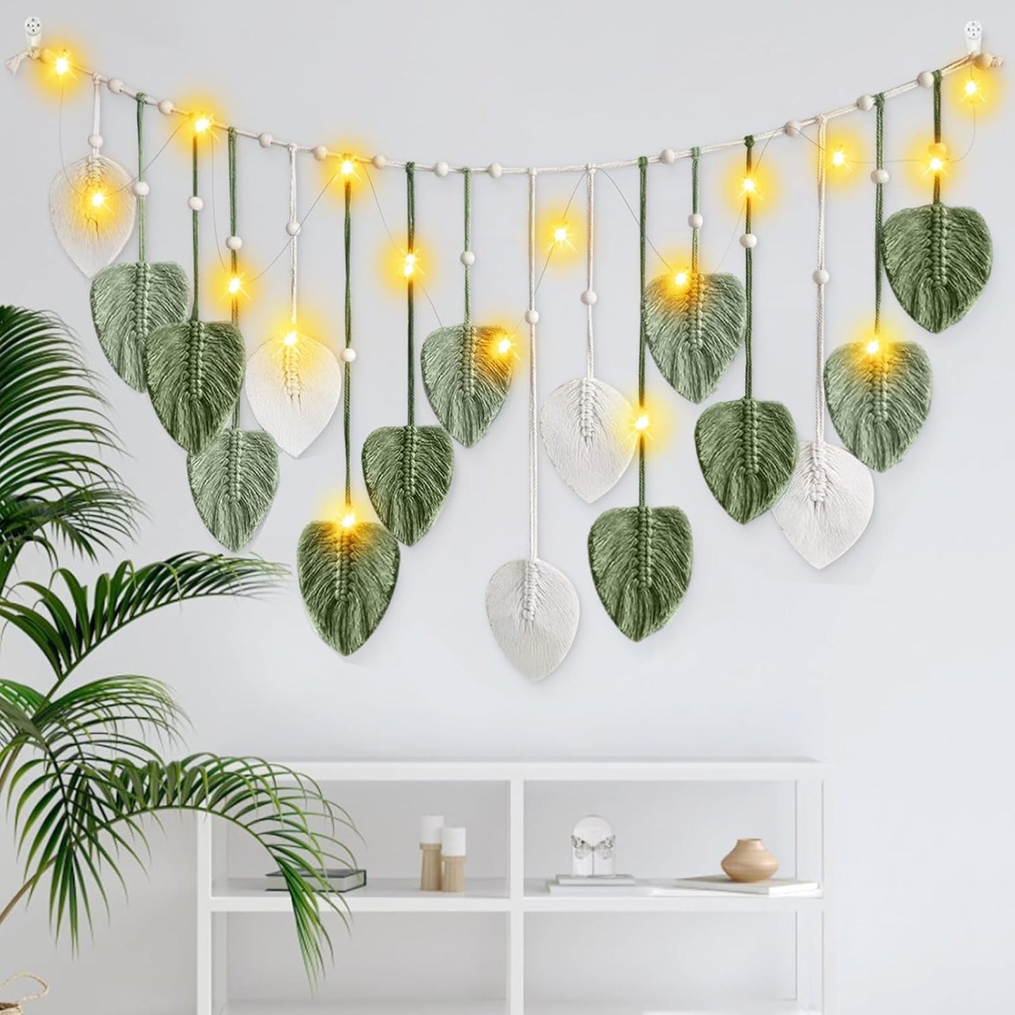 Tapestry ihonyi deco chic frynsede guirlande led Hjem - Tilbehør og dekorationer Naty Shop Hvid + grøn 160*60cm