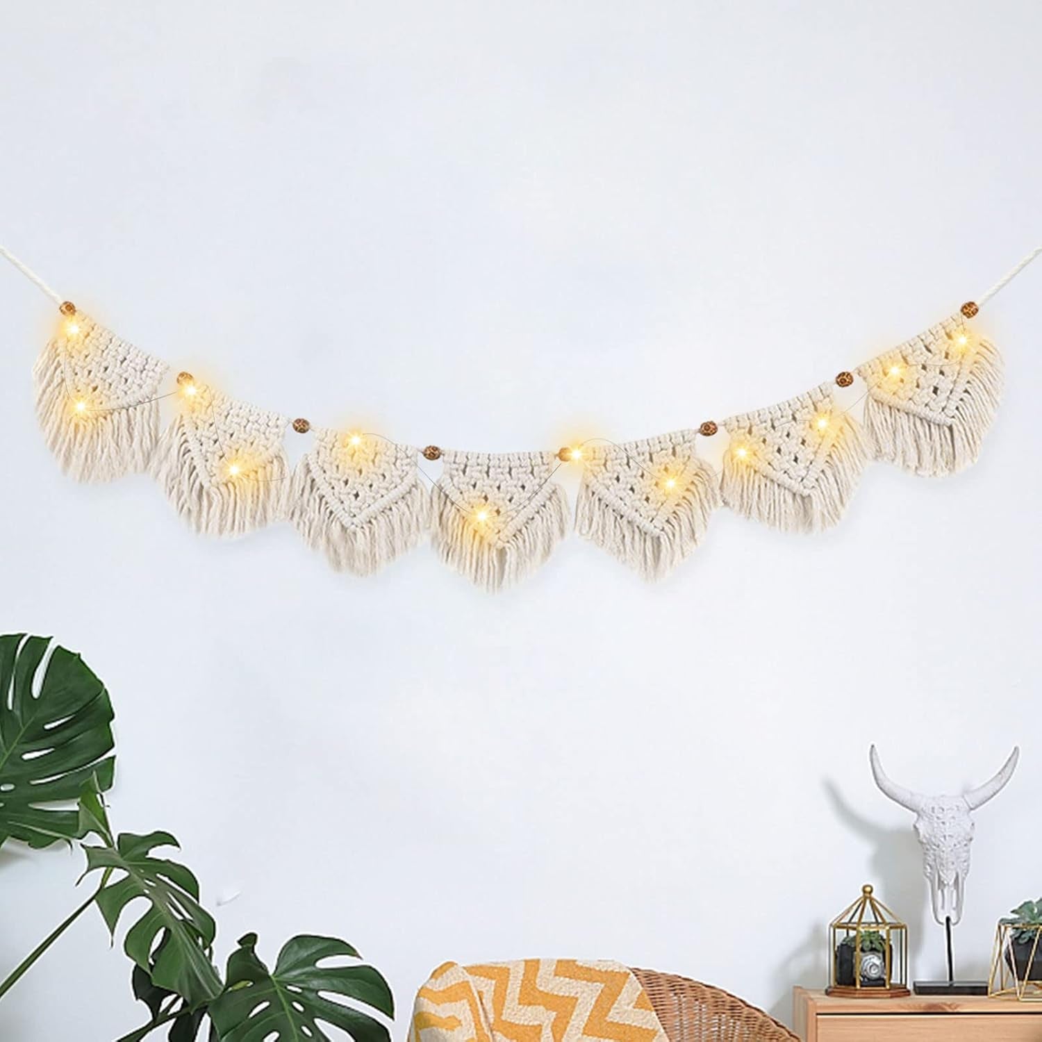 Tapestry ihonyi deco chic frynsede guirlande led Hjem - Tilbehør og dekorationer Naty Shop Beige 100*17cm