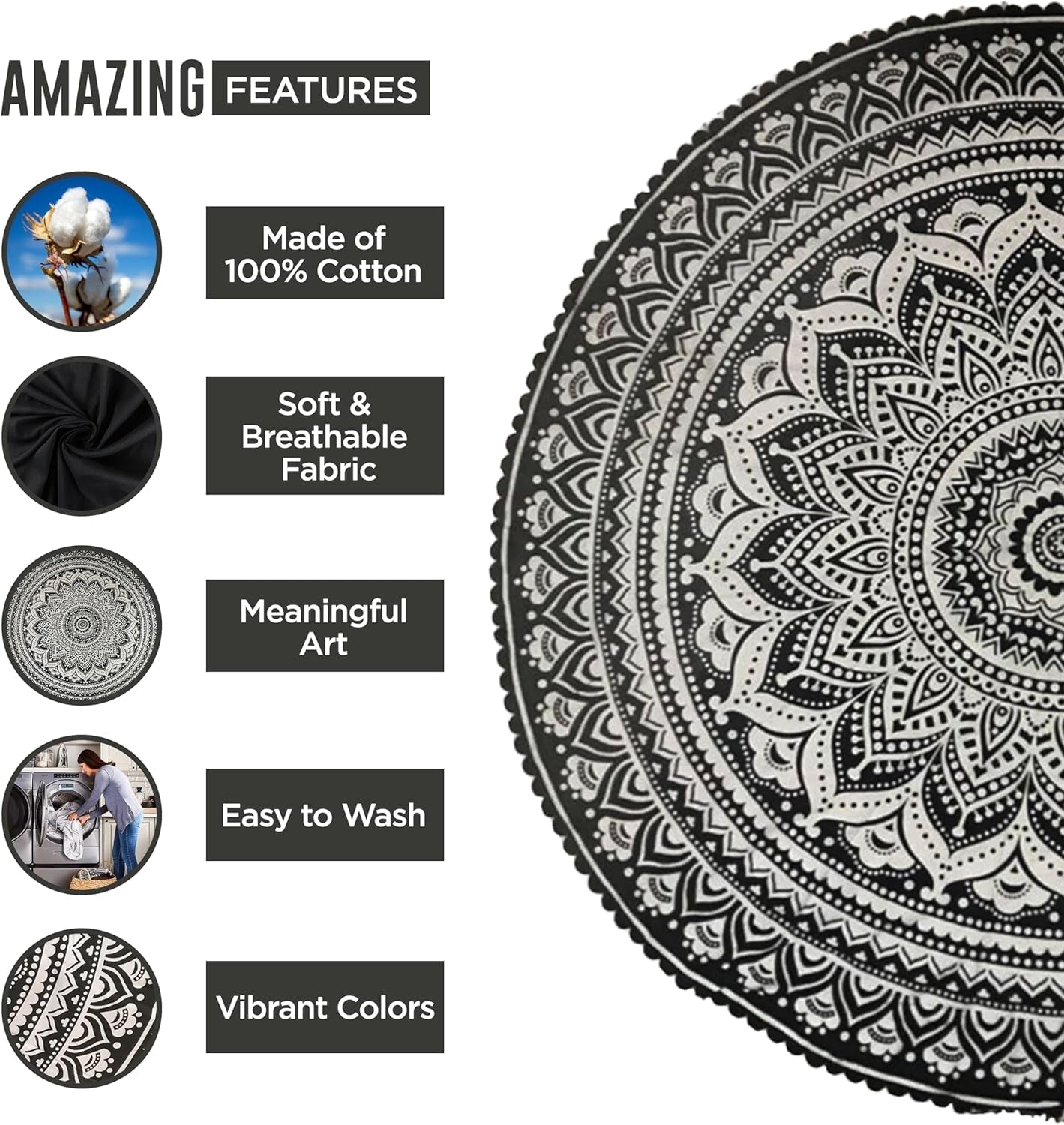Tapestry indisk strandhåndklæde rund mandala hippiestor indisk Hjem - Tilbehør og dekorationer Naty Shop