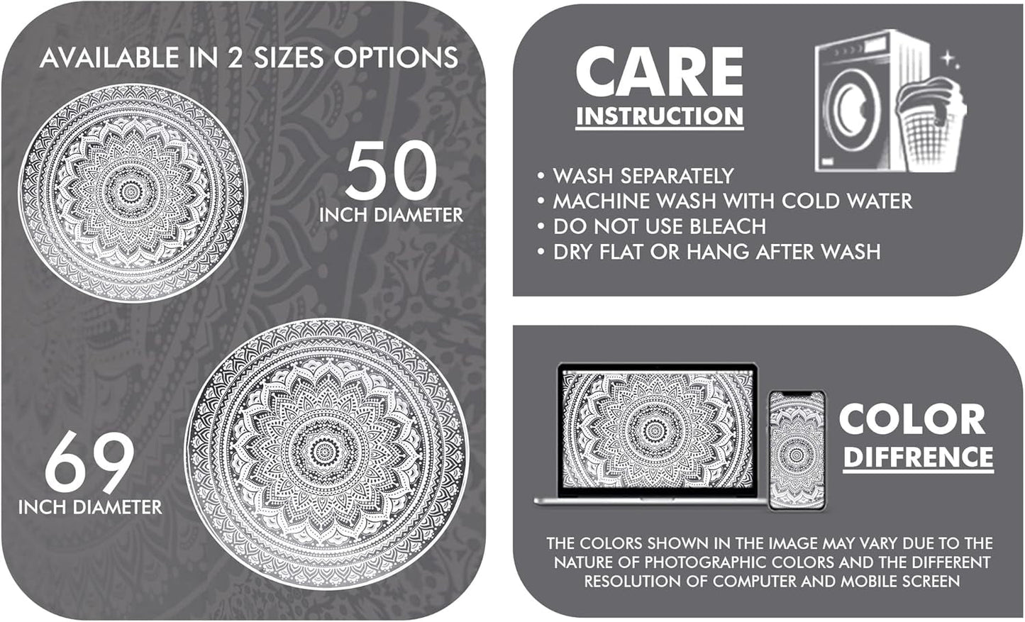 Tapestry indisk strandhåndklæde rund mandala hippiestor indisk Hjem - Tilbehør og dekorationer Naty Shop