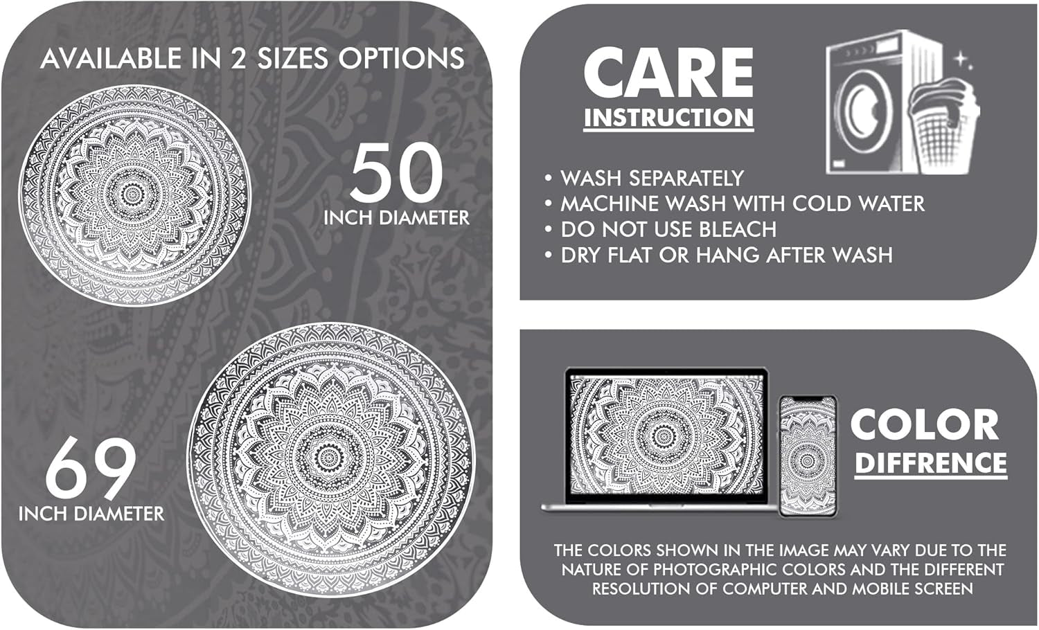 Tapestry indisk strandhåndklæde rund mandala hippiestor indisk Hjem - Tilbehør og dekorationer Naty Shop