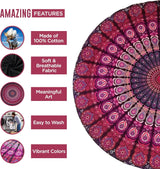 Indien gobelin strandhåndklæde rund mandala hippie violet Hjem - Tilbehør og dekorationer Naty Shop