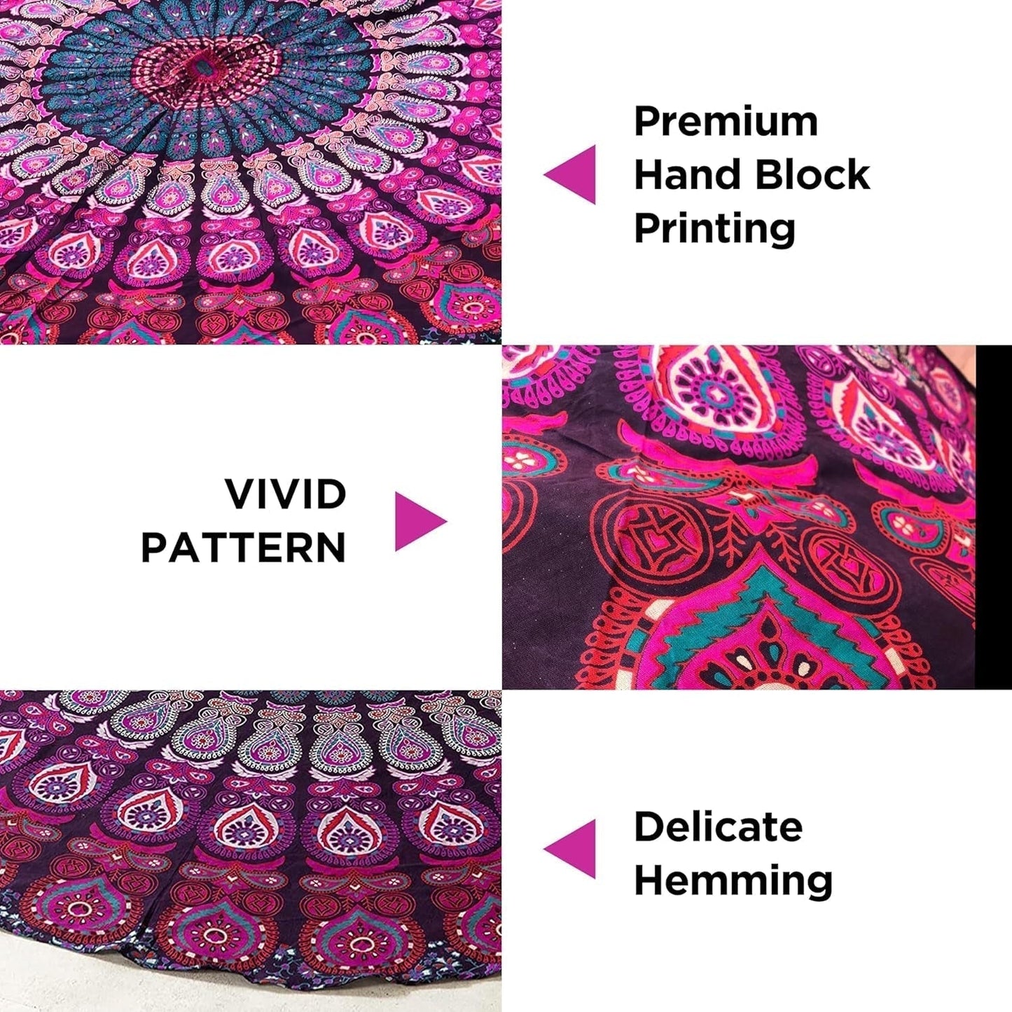 Indien gobelin strandhåndklæde rund mandala hippie violet Hjem - Tilbehør og dekorationer Naty Shop