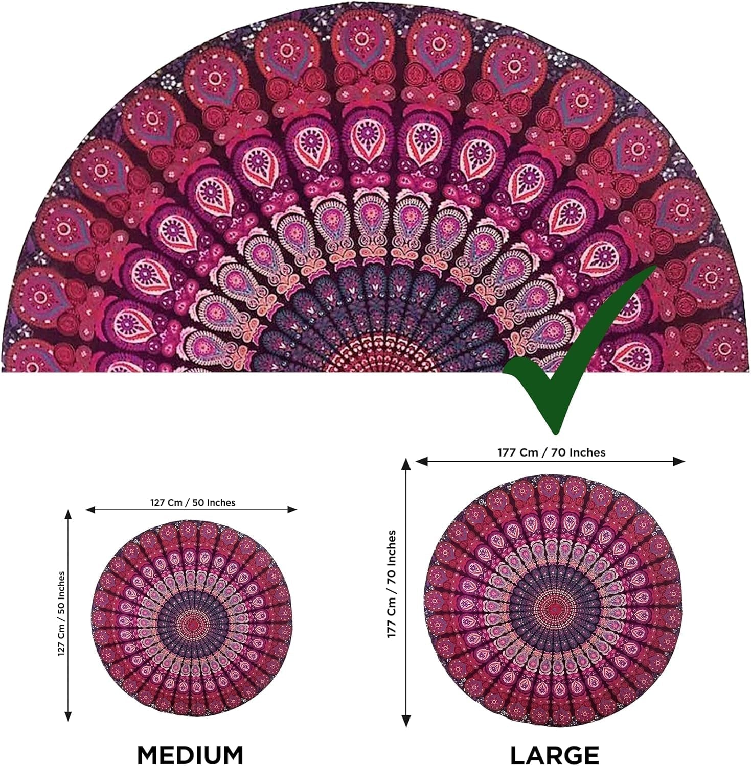 Indien gobelin strandhåndklæde rund mandala hippie violet Hjem - Tilbehør og dekorationer Naty Shop