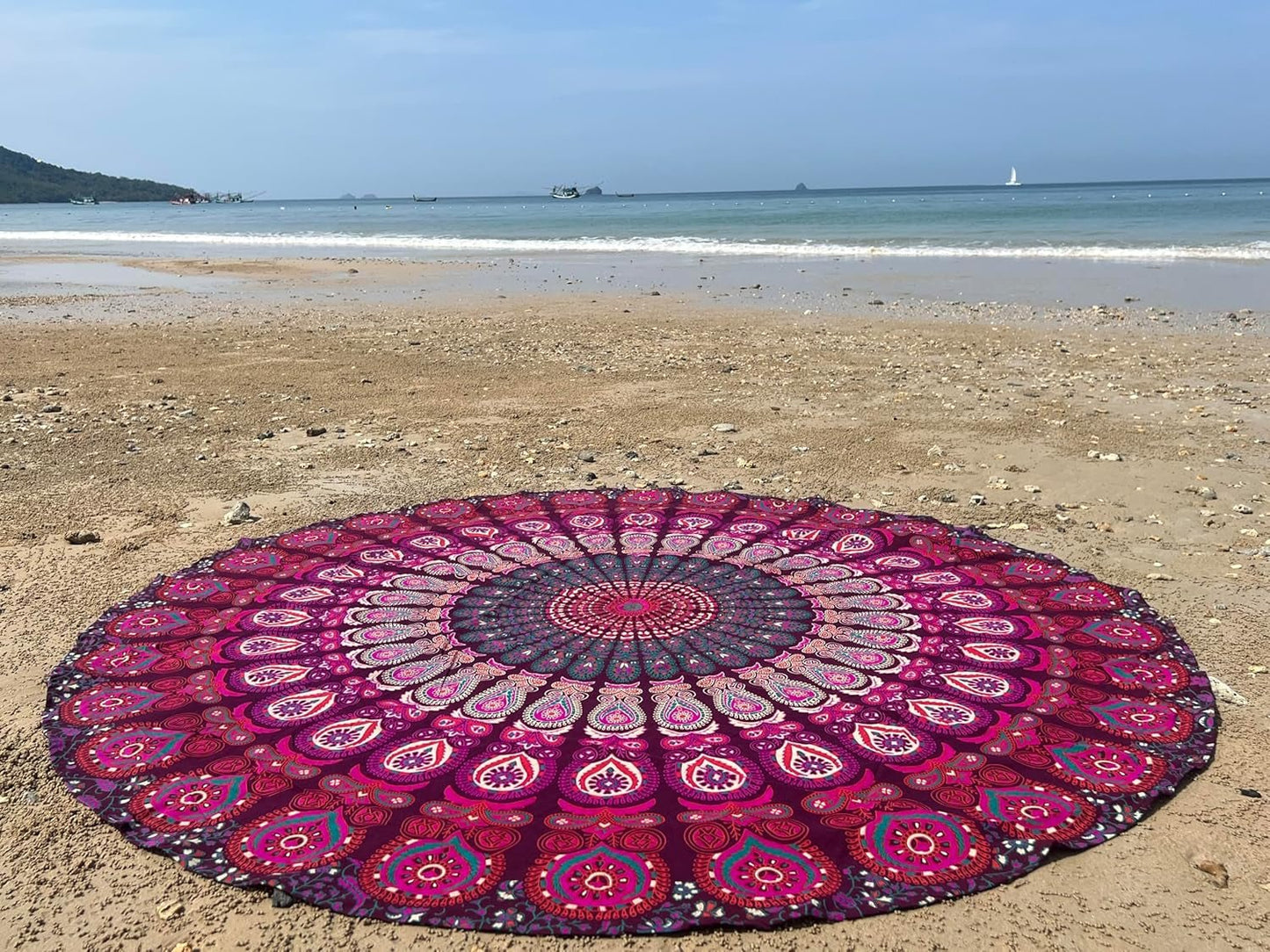 Indien gobelin strandhåndklæde rund mandala hippie violet Hjem - Tilbehør og dekorationer Naty Shop