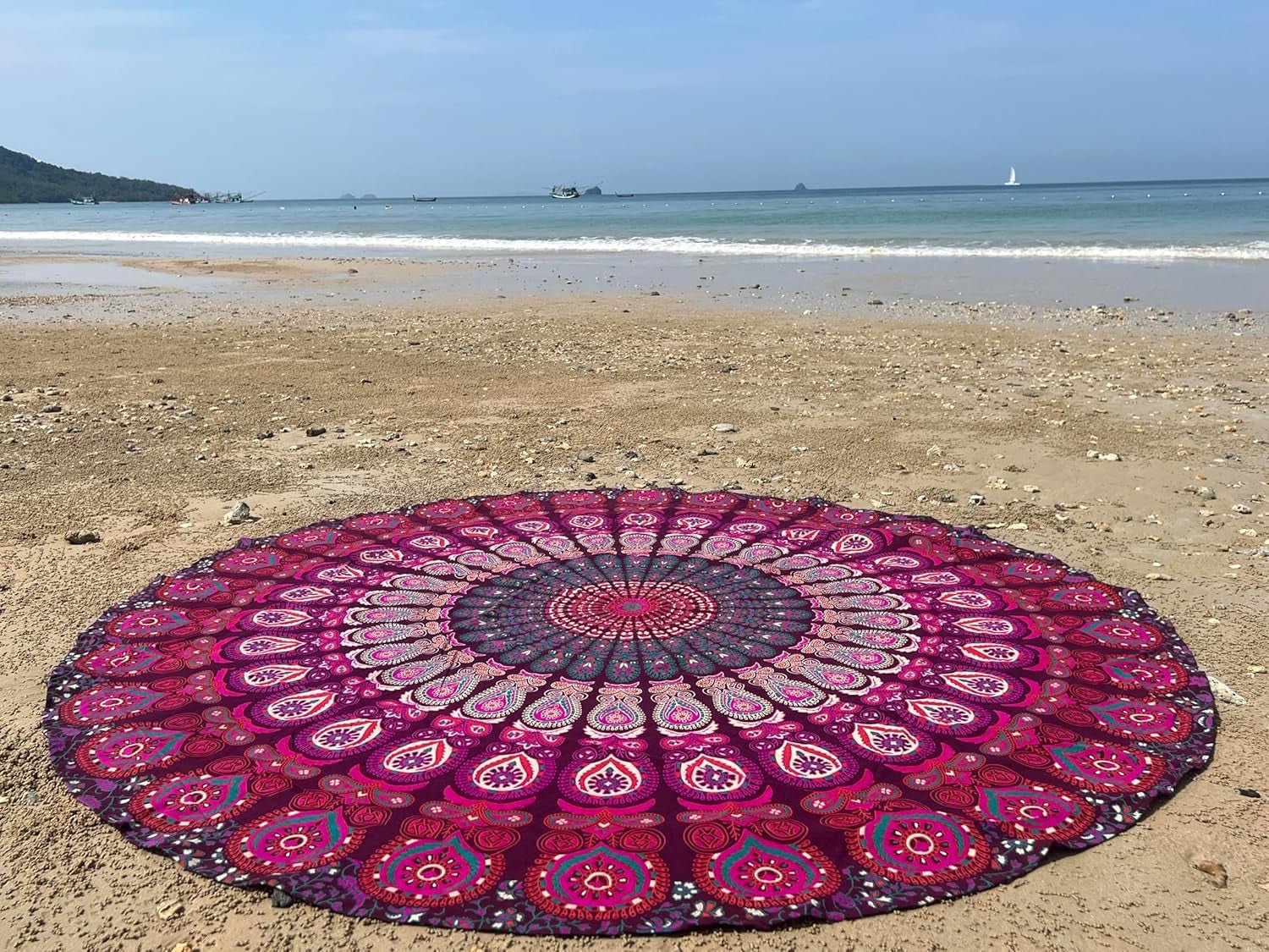 Indien gobelin strandhåndklæde rund mandala hippie violet Hjem - Tilbehør og dekorationer Naty Shop