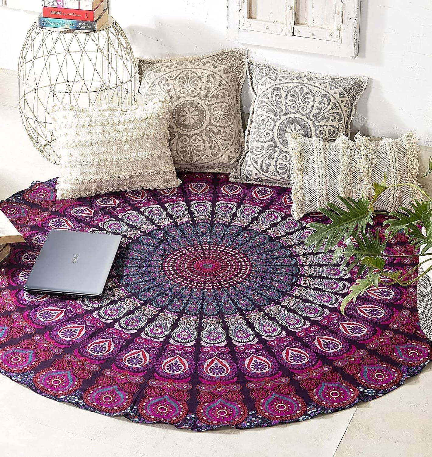 Indien gobelin strandhåndklæde rund mandala hippie violet Hjem - Tilbehør og dekorationer Naty Shop
