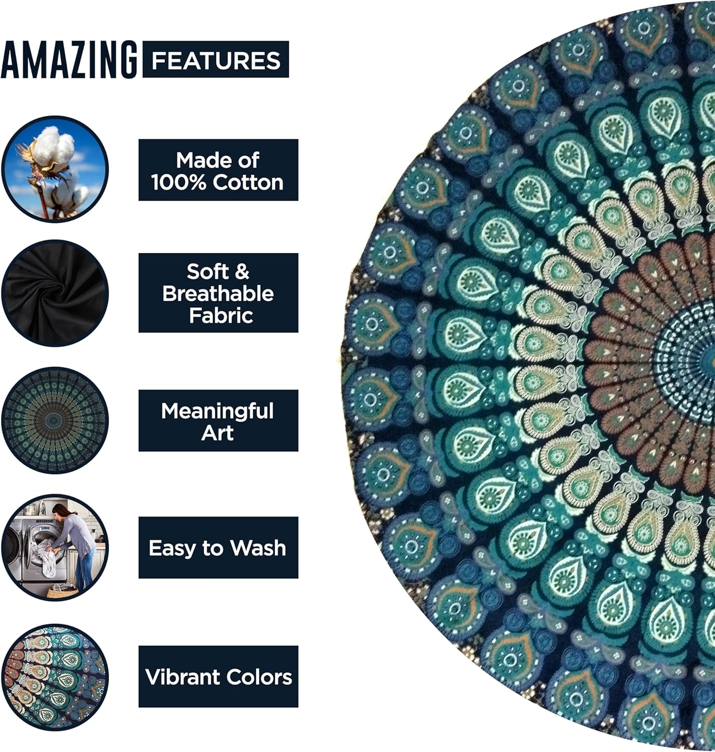 Indien gobelin badehåndklæde rund mandala hippie stor Indian Home - Accessories and Decorations Naty Shop
