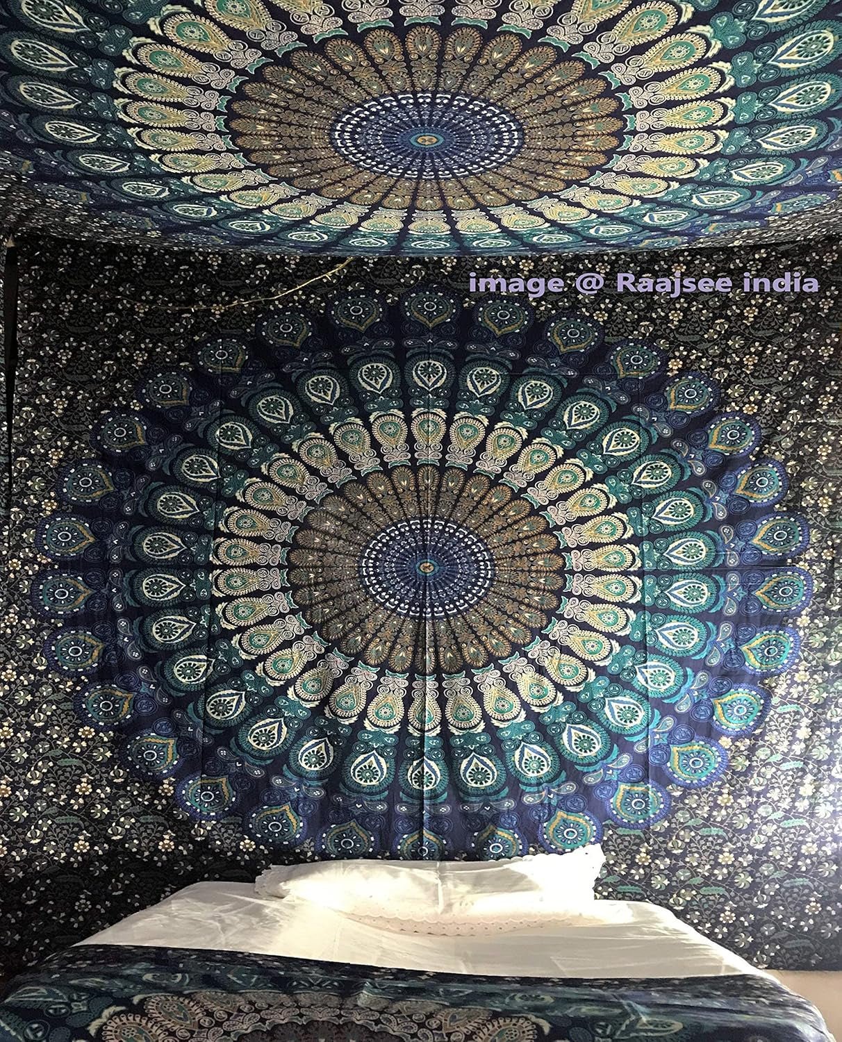 Indisk gobelin psykedelisk mandala blå turkis elefant Hjem - Tilbehør og dekorationer Naty Shop