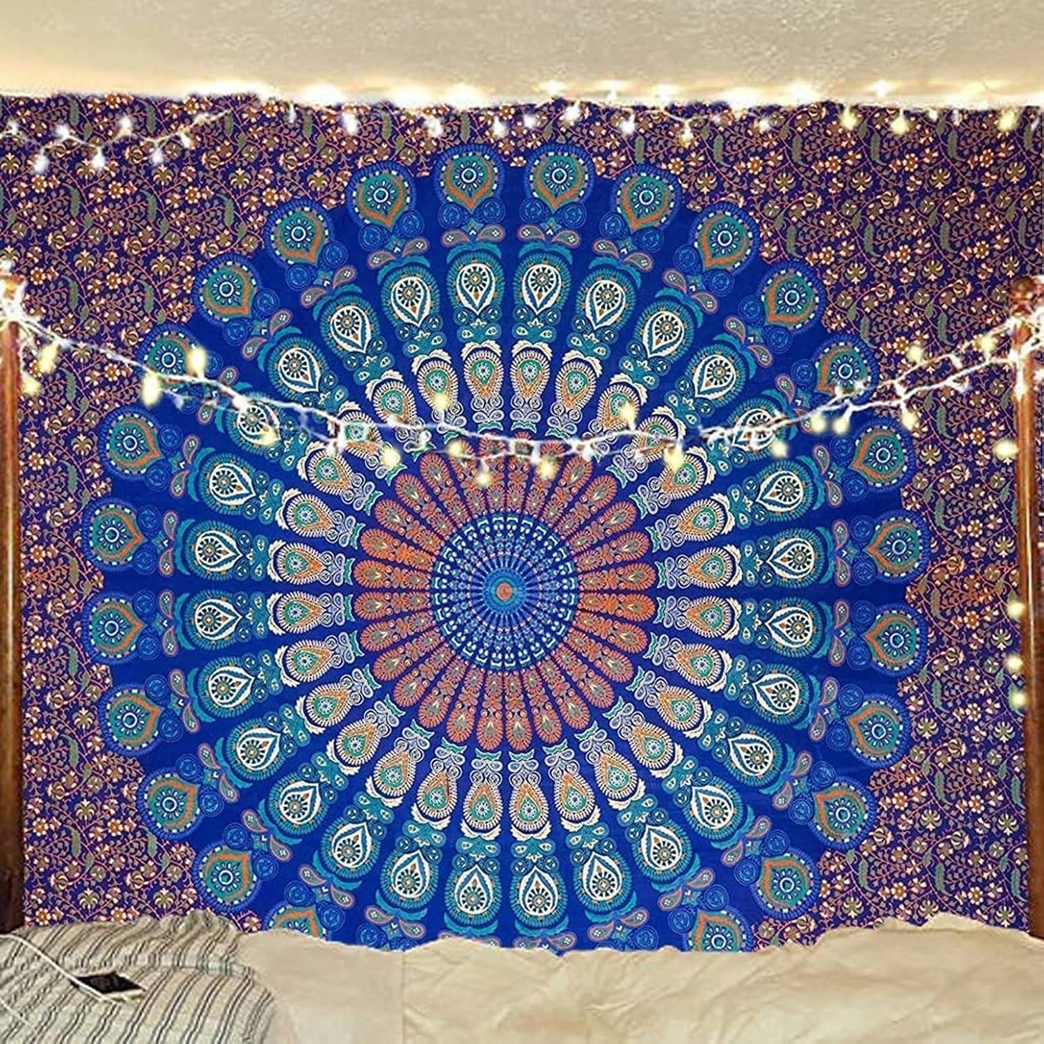 Indisk gobelin psykedelisk mandala blå turkis elefant Hjem - Tilbehør og dekorationer Naty Shop