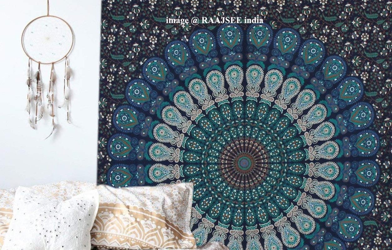 Indisk gobelin psykedelisk mandala blå turkis elefant Hjem - Tilbehør og dekorationer Naty Shop
