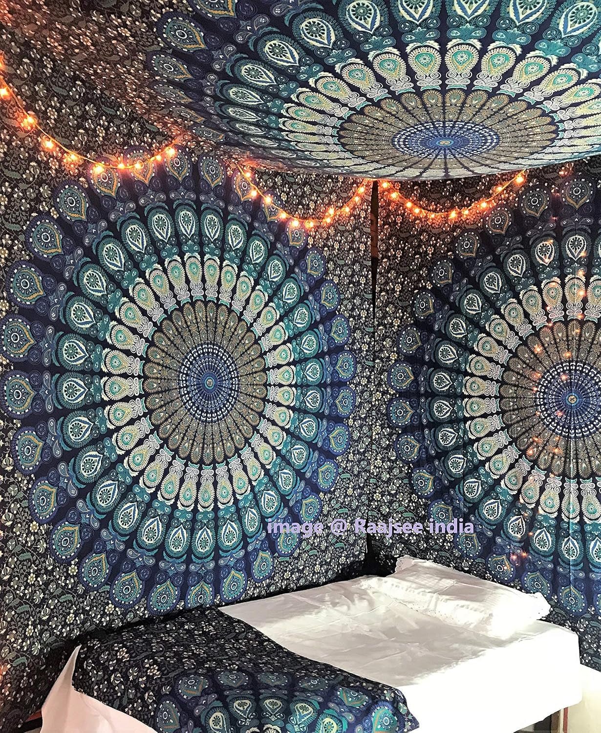 Indisk gobelin psykedelisk mandala blå turkis elefant Hjem - Tilbehør og dekorationer Naty Shop