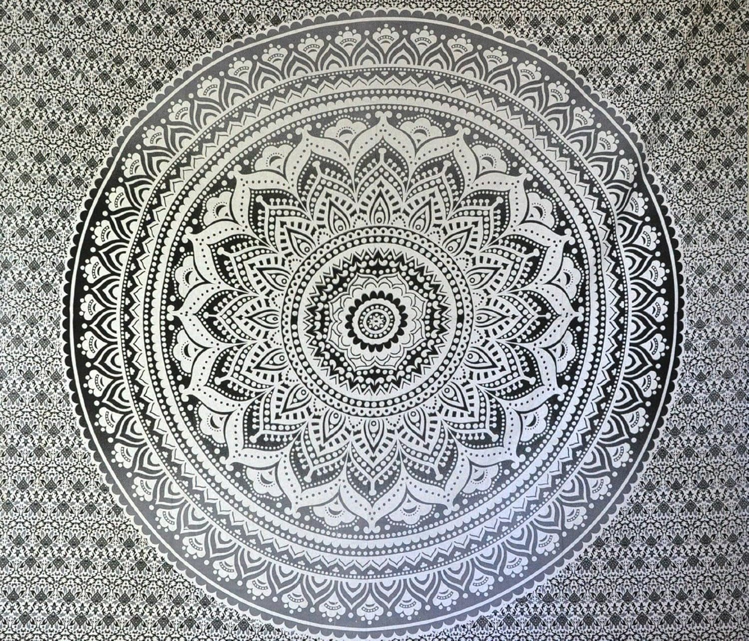 Indisk gobelin psykedelisk mandala sort hvid Indien Home - Tilbehør og dekorationer Naty Shop
