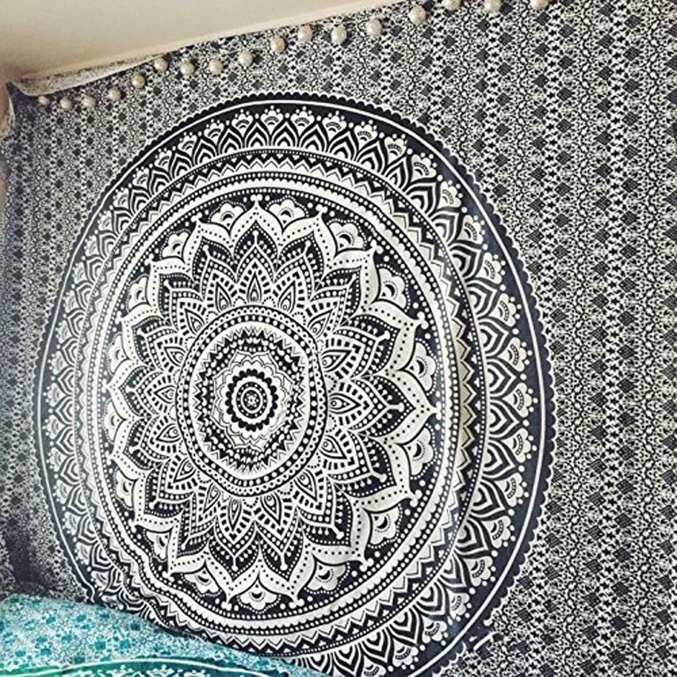 Indisk gobelin psykedelisk mandala sort hvid Indien Home - Tilbehør og dekorationer Naty Shop