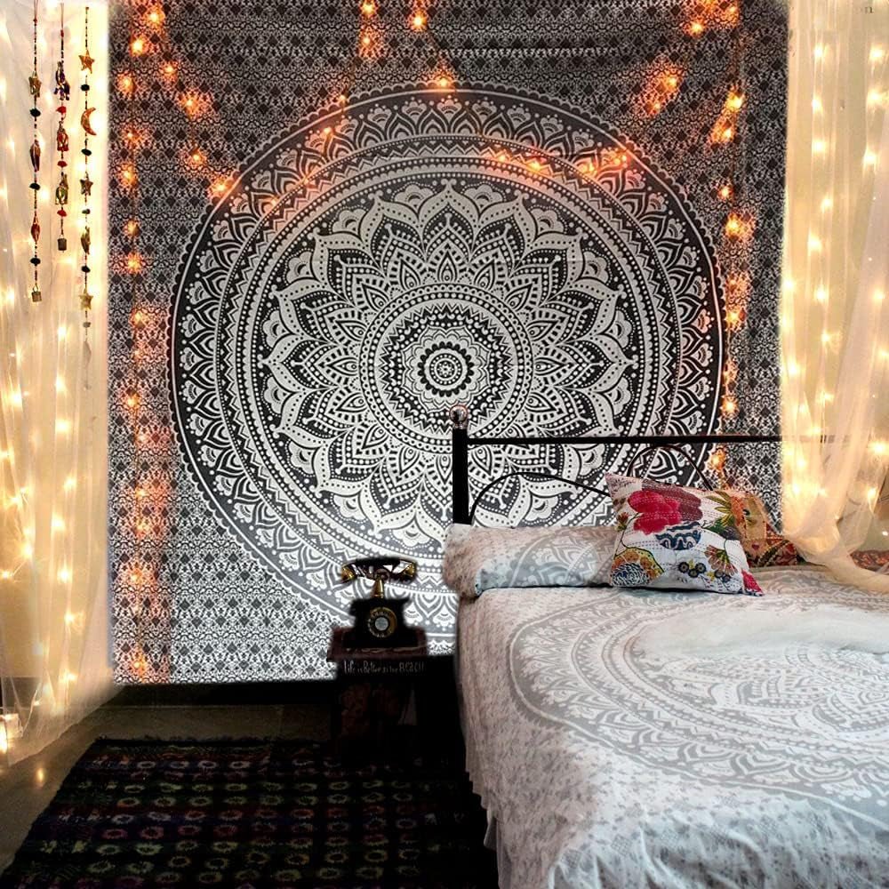 Indisk gobelin psykedelisk mandala sort hvid Indien Home - Tilbehør og dekorationer Naty Shop