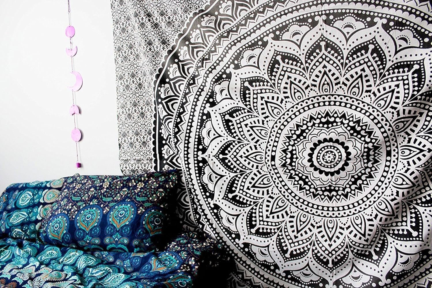 Indisk gobelin psykedelisk mandala sort hvid Indien Home - Tilbehør og dekorationer Naty Shop