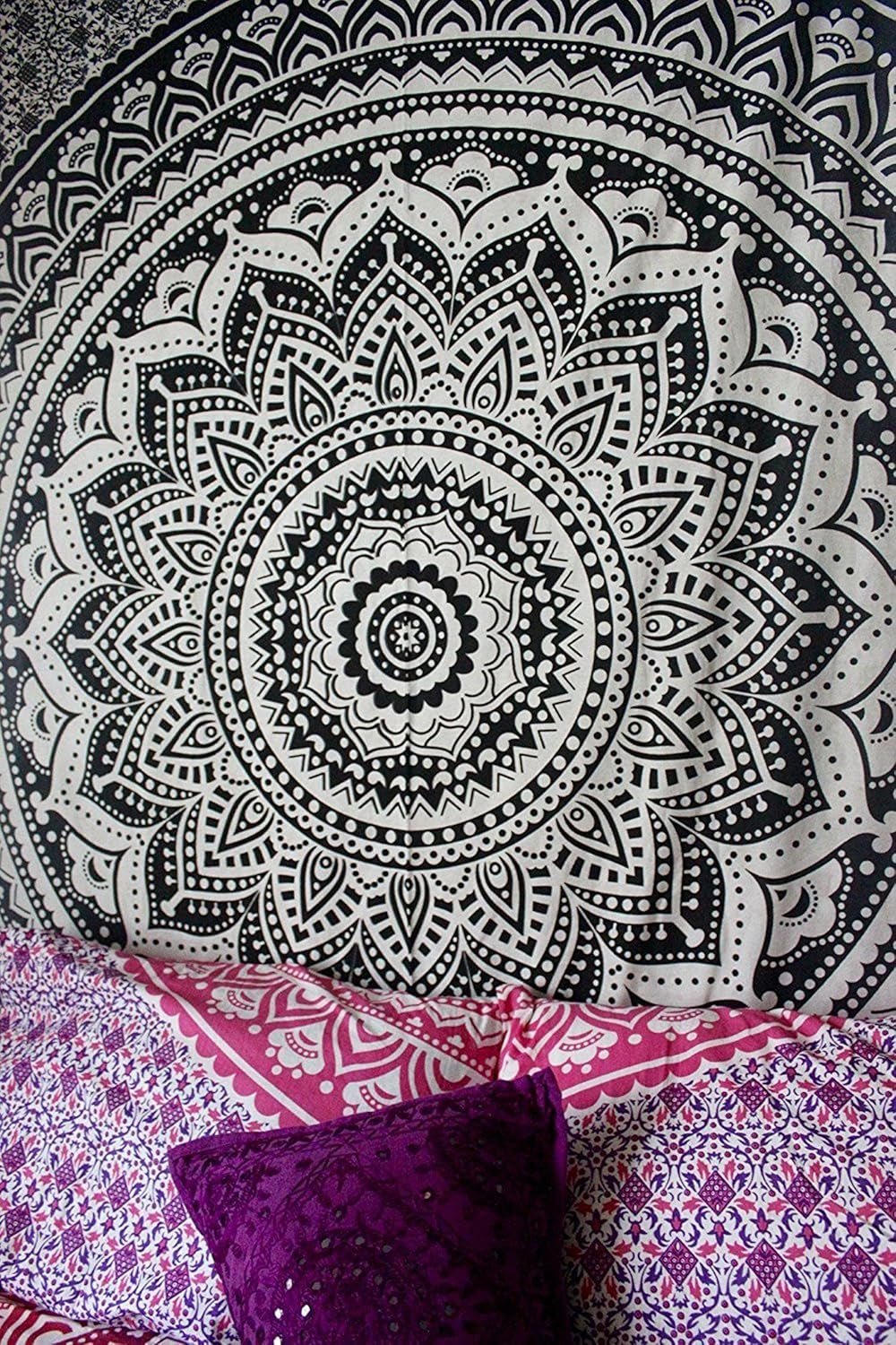 Indisk gobelin psykedelisk mandala sort hvid Indien Home - Tilbehør og dekorationer Naty Shop