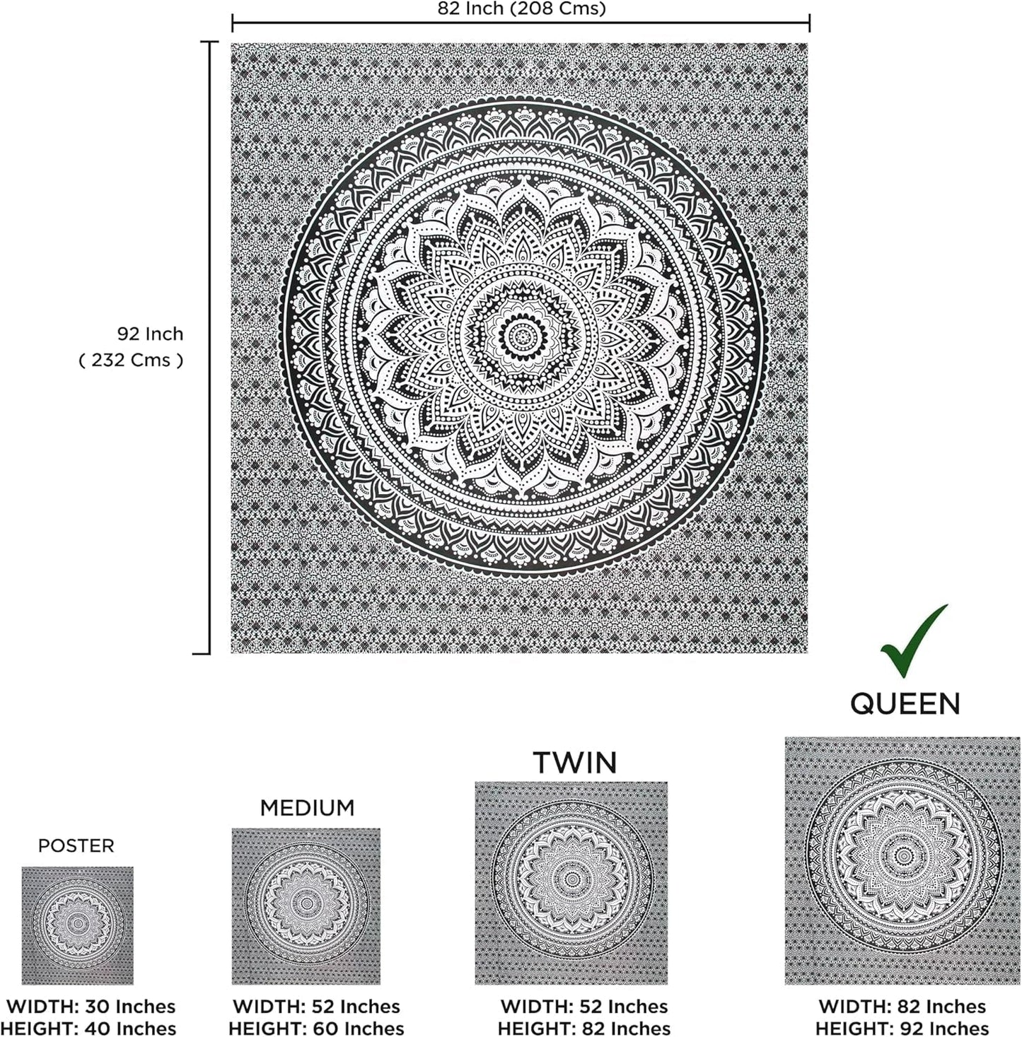 Indisk gobelin psykedelisk mandala sort hvid Indien Home - Tilbehør og dekorationer Naty Shop