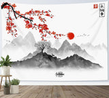 Japansk gobelin panza røde kirsebærblomster solvæg Hjem - Tilbehør og dekorationer Naty Shop Multi 01 200L X 150B Cm