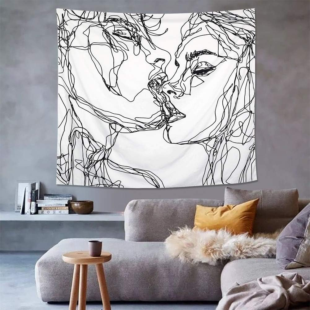 Tapestry lomohoo abstrakt skitse kunst sort hvid kysse Hjem - Tilbehør og dekorationer Naty Shop