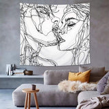 Tapestry lomohoo abstrakt skitse kunst sort hvid kysse Hjem - Tilbehør og dekorationer Naty Shop
