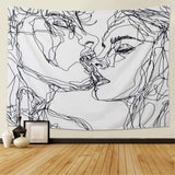 Tapestry lomohoo abstrakt skitsekunst sort hvid kysser Hjem - Tilbehør og dekorationer Naty Shop Abstrakt skitsekunst 130L X 150B Cm