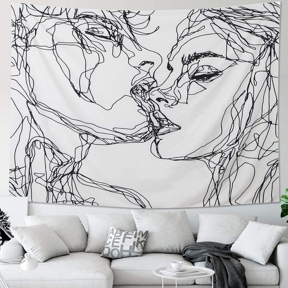 Tapestry lomohoo abstrakt skitse kunst sort hvid kysse Hjem - Tilbehør og dekorationer Naty Shop