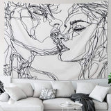 Tapestry lomohoo abstrakt skitse kunst sort hvid kysse Hjem - Tilbehør og dekorationer Naty Shop