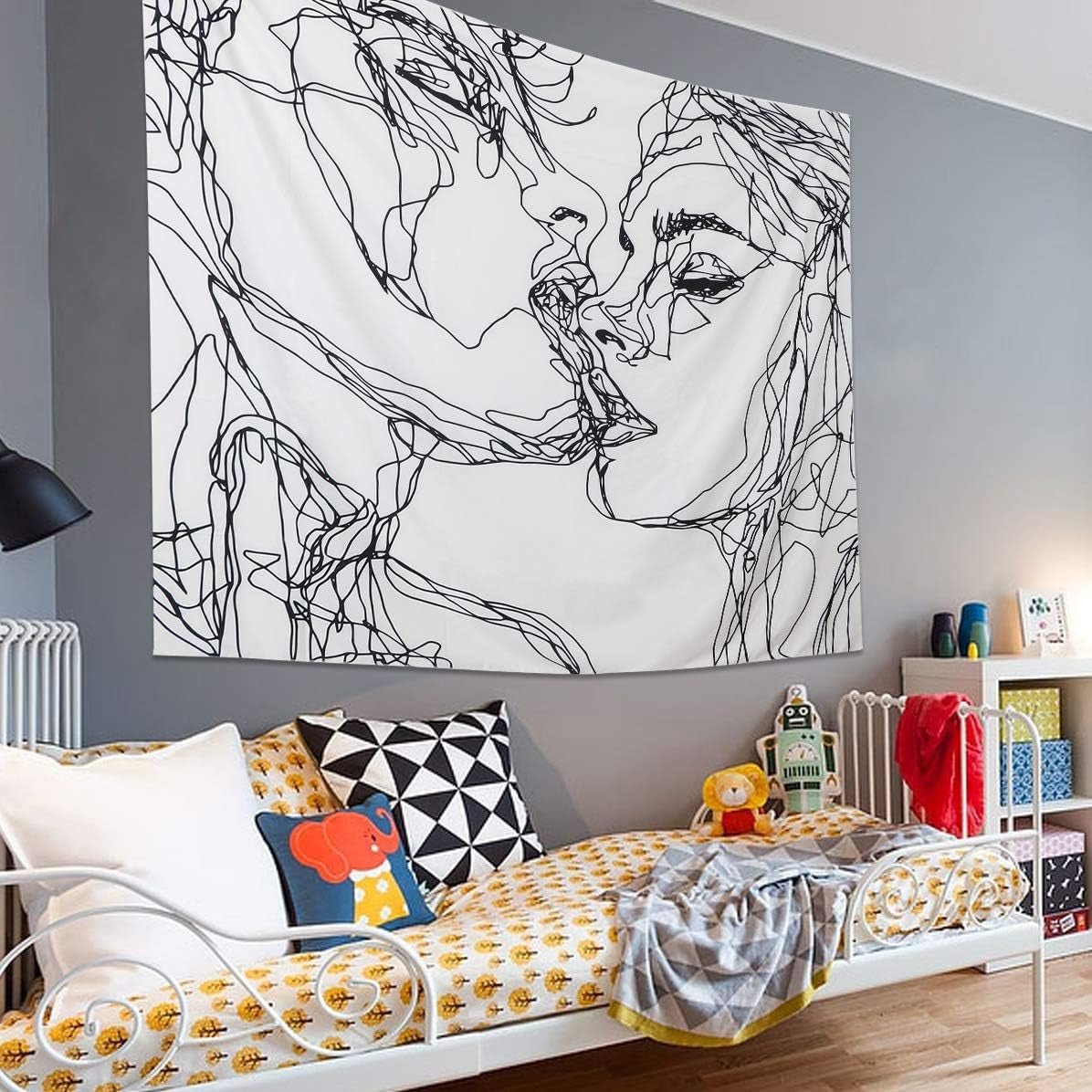 Tapestry lomohoo abstrakt skitse kunst sort hvid kysse Hjem - Tilbehør og dekorationer Naty Shop