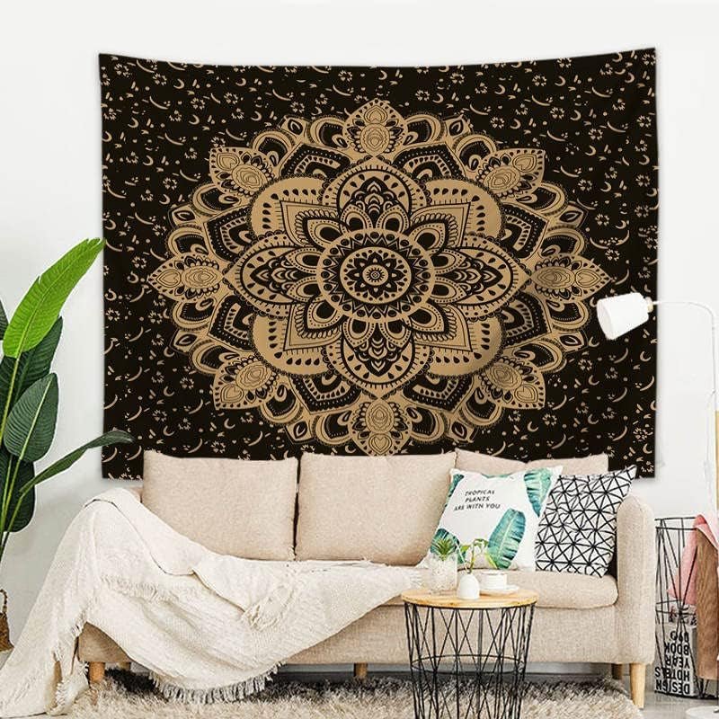 Majami indisk mandala gobelin sort guld polyester lærred Hjem - Tilbehør og dekorationer Naty Shop