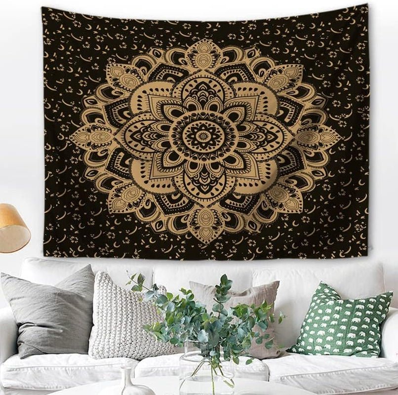 Majami indisk mandala gobelin sort guld polyester lærred Hjem - Tilbehør og dekorationer Naty Shop