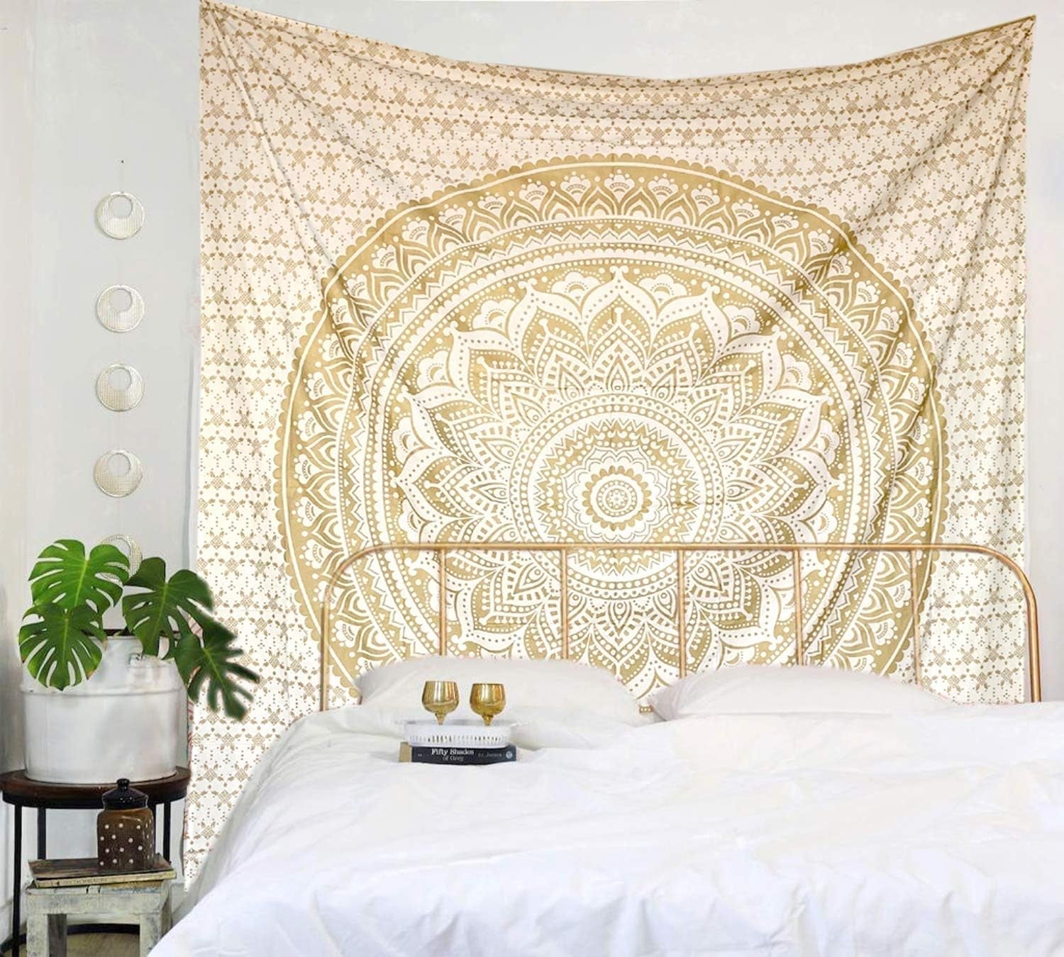 Mandala gobelin værelse dekoration æstetisk guld hvidt lærred Hjem - Tilbehør og dekorationer Naty Shop