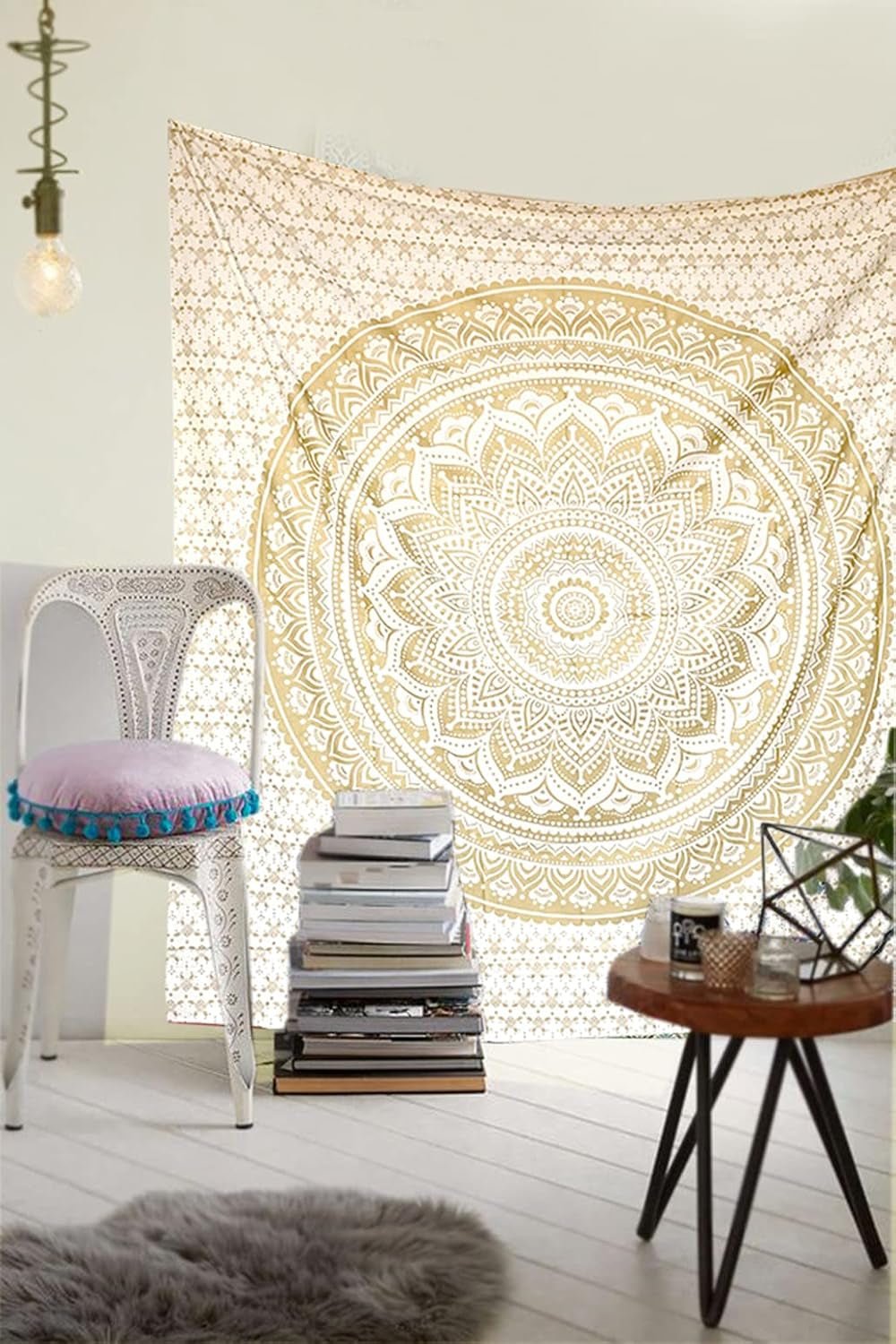Mandala gobelin værelse dekoration æstetisk guld hvidt lærred Hjem - Tilbehør og dekorationer Naty Shop