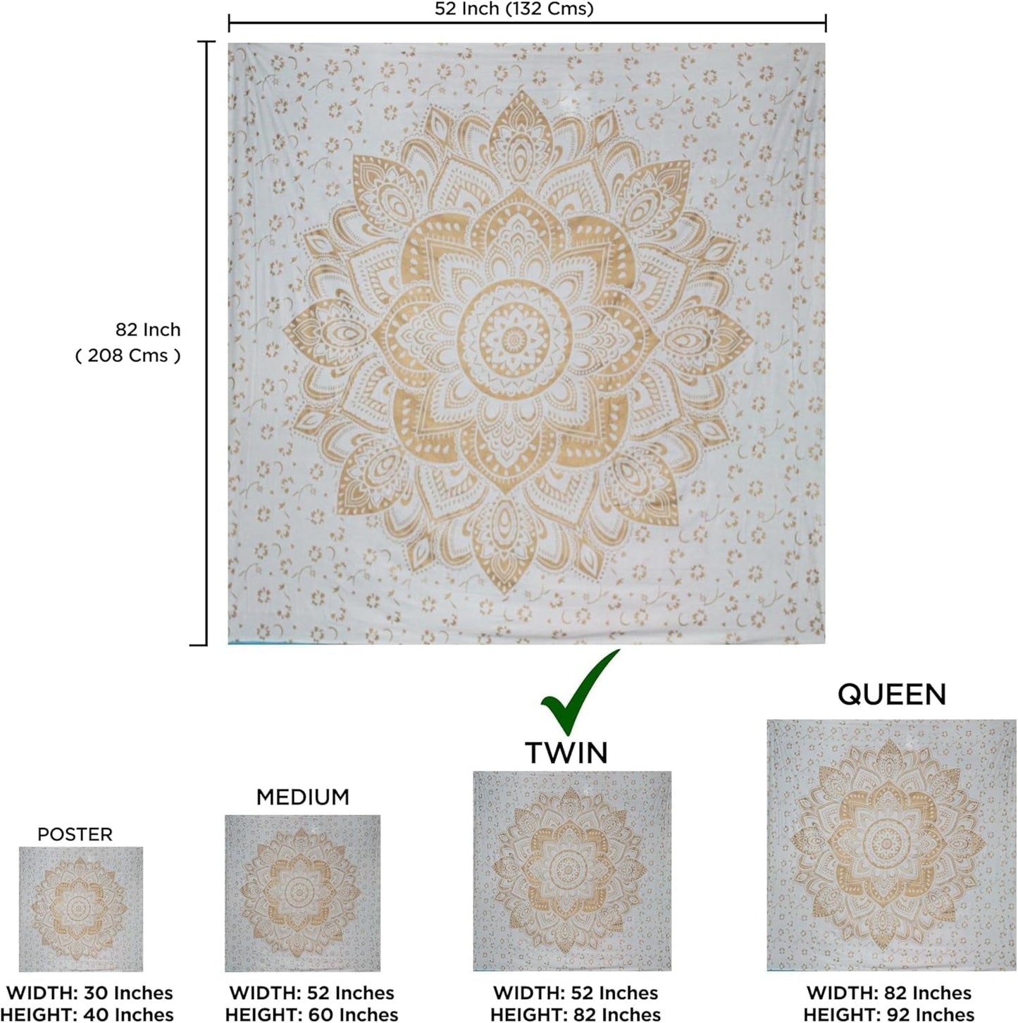 Tapestry mandala værelse dekoration lærred hvidguld Hjem - Tilbehør og dekorationer Naty Shop