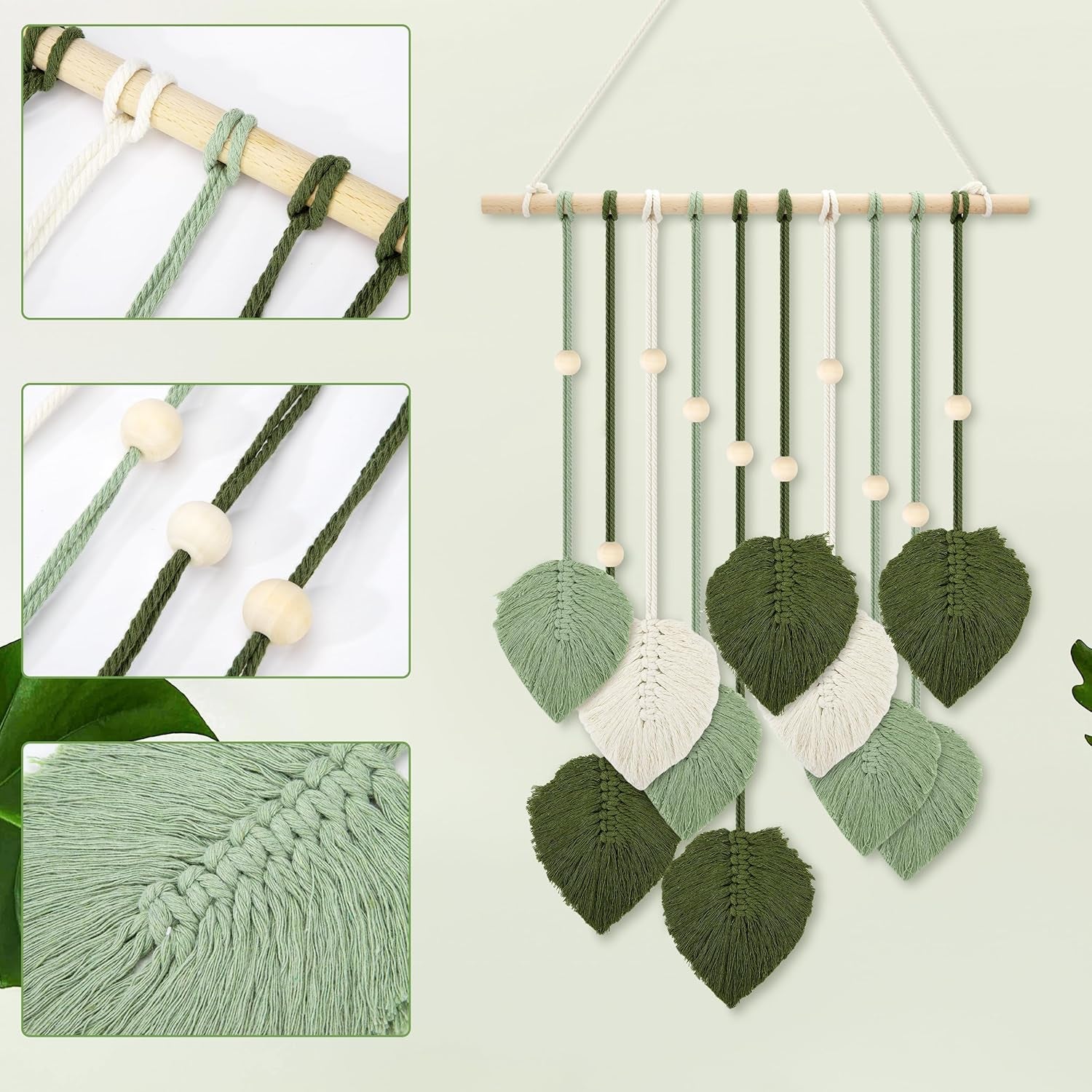 Tapestry træperler grønne blade krog Hjem - Tilbehør og dekorationer Naty Shop