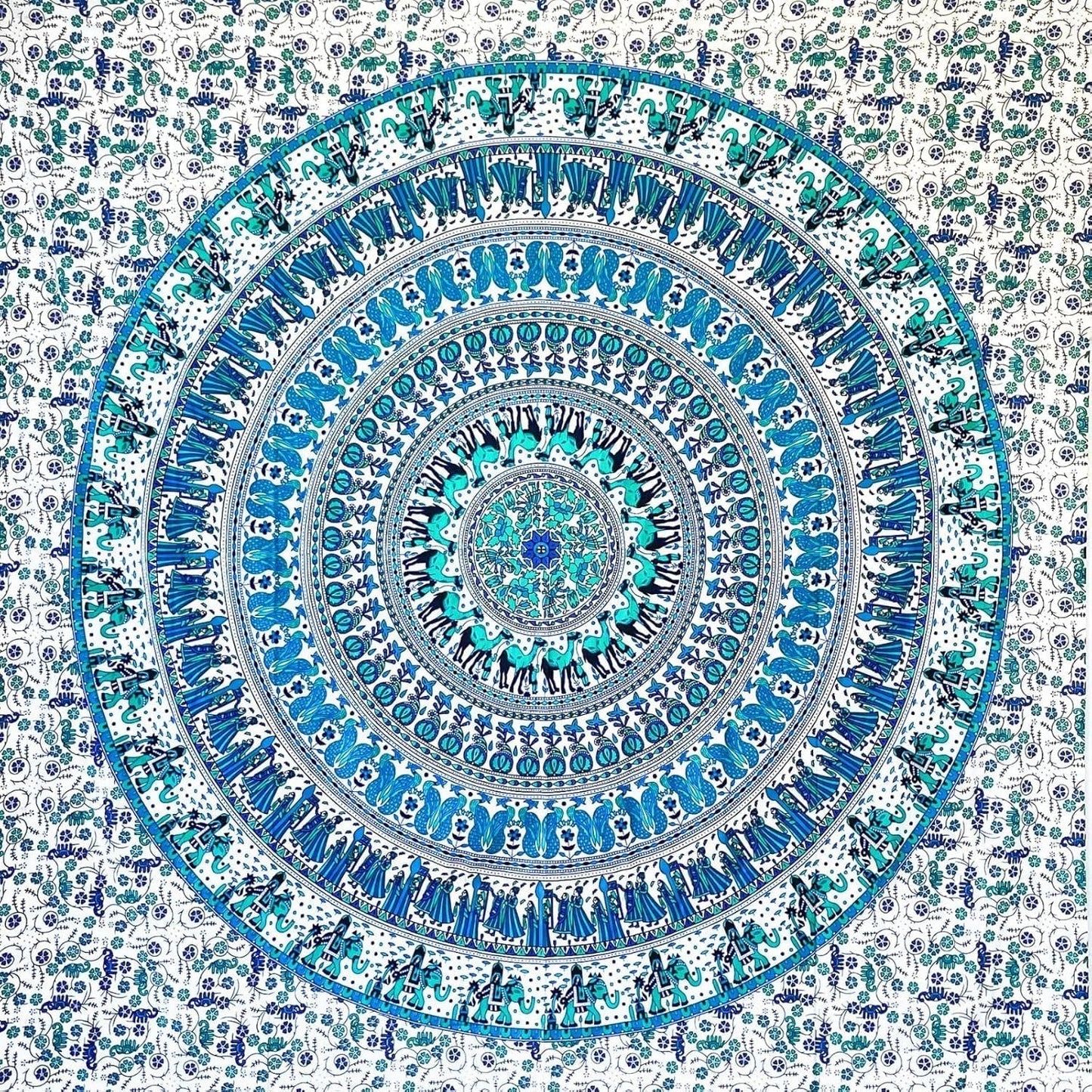 Gobelin momomus mandala farvet orientalsk design i bomuld Hjem - Tilbehør og dekorationer Naty Shop Hvid-blå 135L X 210B Cm