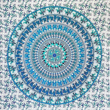 Gobelin momomus mandala farvet orientalsk design i bomuld Hjem - Tilbehør og dekorationer Naty Shop Hvid-blå 135L X 210B Cm