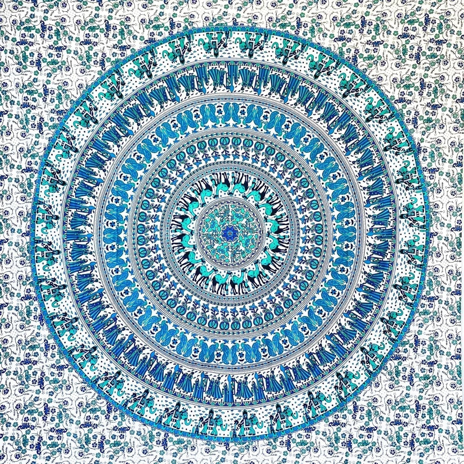 Gobelin momomus mandala farvet orientalsk design i bomuld Hjem - Tilbehør og dekorationer Naty Shop Hvid-blå 135L X 210B Cm