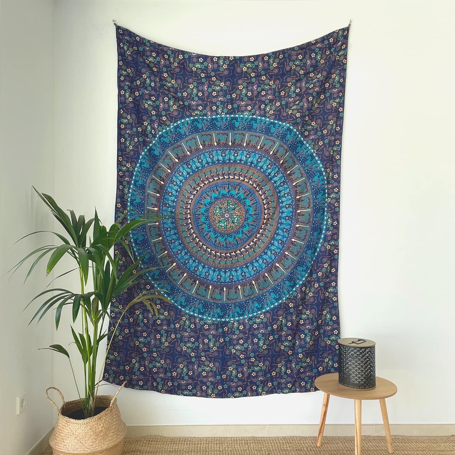 Gobelin momomus mandala farvet bomuld orientalsk design Hjem - Tilbehør og dekorationer Naty Shop Blå C 135L X 210B Cm