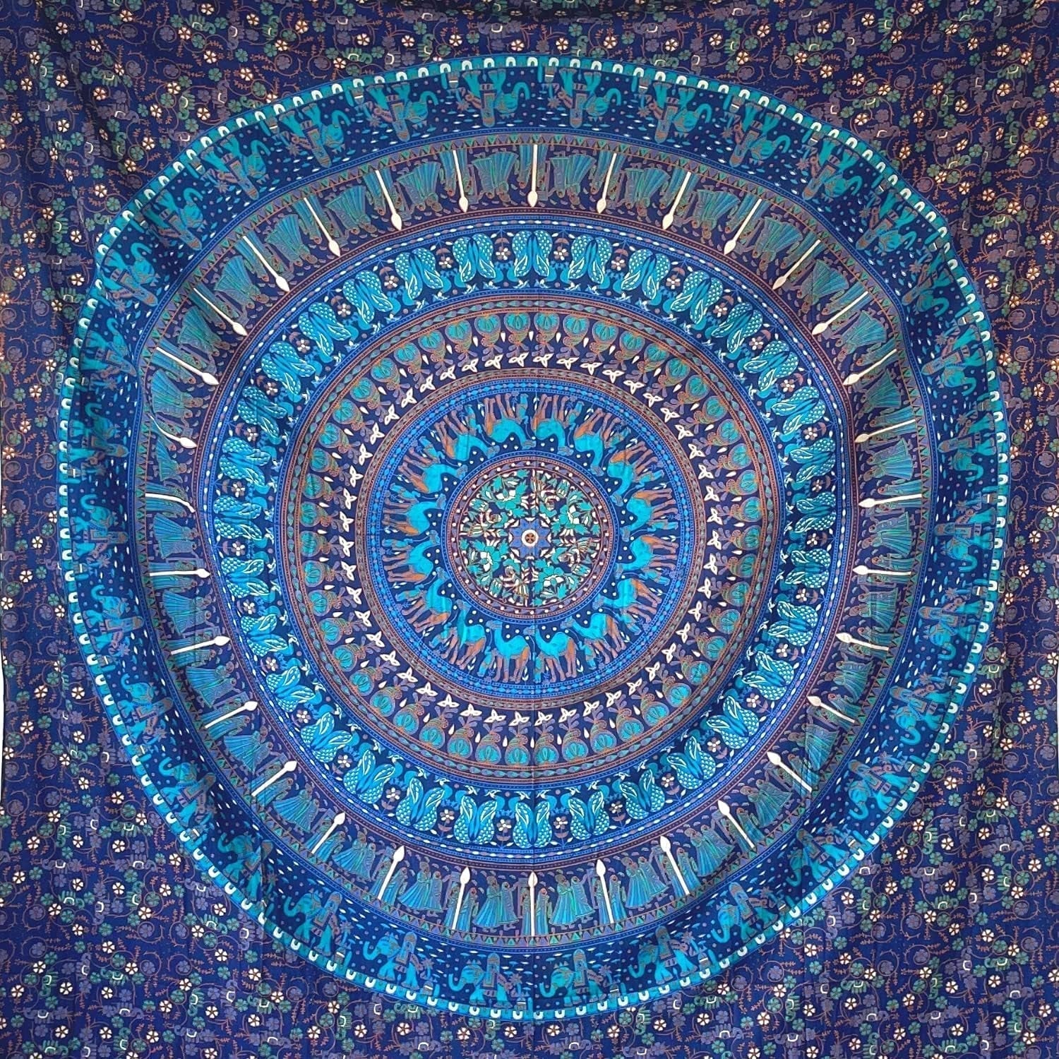 Gobelin momomus mandala farvet bomuld orientalsk design Hjem - Tilbehør og dekorationer Naty Shop Blå C 210L X 230B Cm